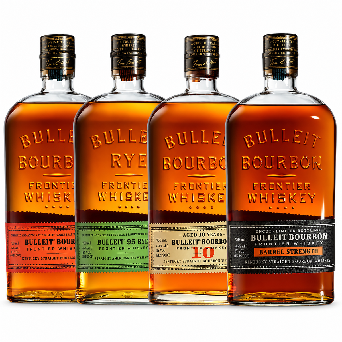 Buy Bulleit Bourbon, Rye, 10 Year & Barrel Strength 4PK Whiskey Bundle Online -Craft City