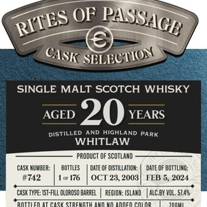 Buy Single Malt Scotch Whisky, 'Whitlaw (Highland Park) 20 Year' Online -Craft City