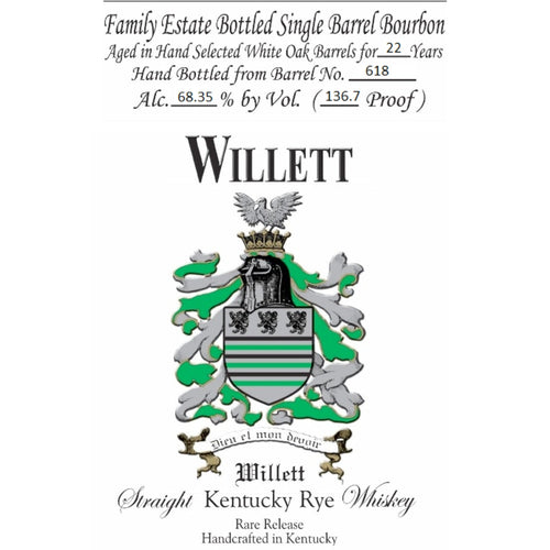Buy Willet 22 Year Old Single Barrel Rye Whiskey Barrel #618 Online -Craft City