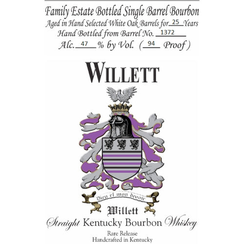 Buy Willet 25 Year Old Single Barrel Bourbon Barrel #1372 Online -Craft City