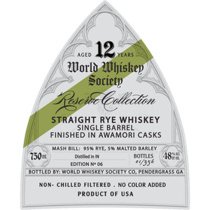 Buy World Whiskey Society Reserve Collection 12 Year Rye Finished in Awamori Casks Online -Craft City