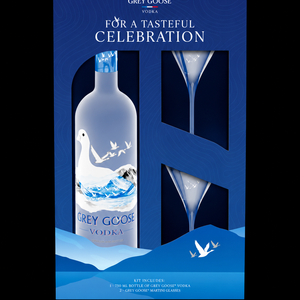 Grey Goose Vodka 750ml with 2 Martini Glasses Gift Box